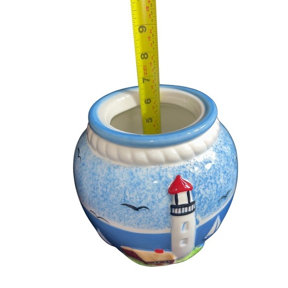 Casa Vero By ACK Hand Painted Ceramic Lighthouse Canisters Set 3 PCS - Picture 7 of 16